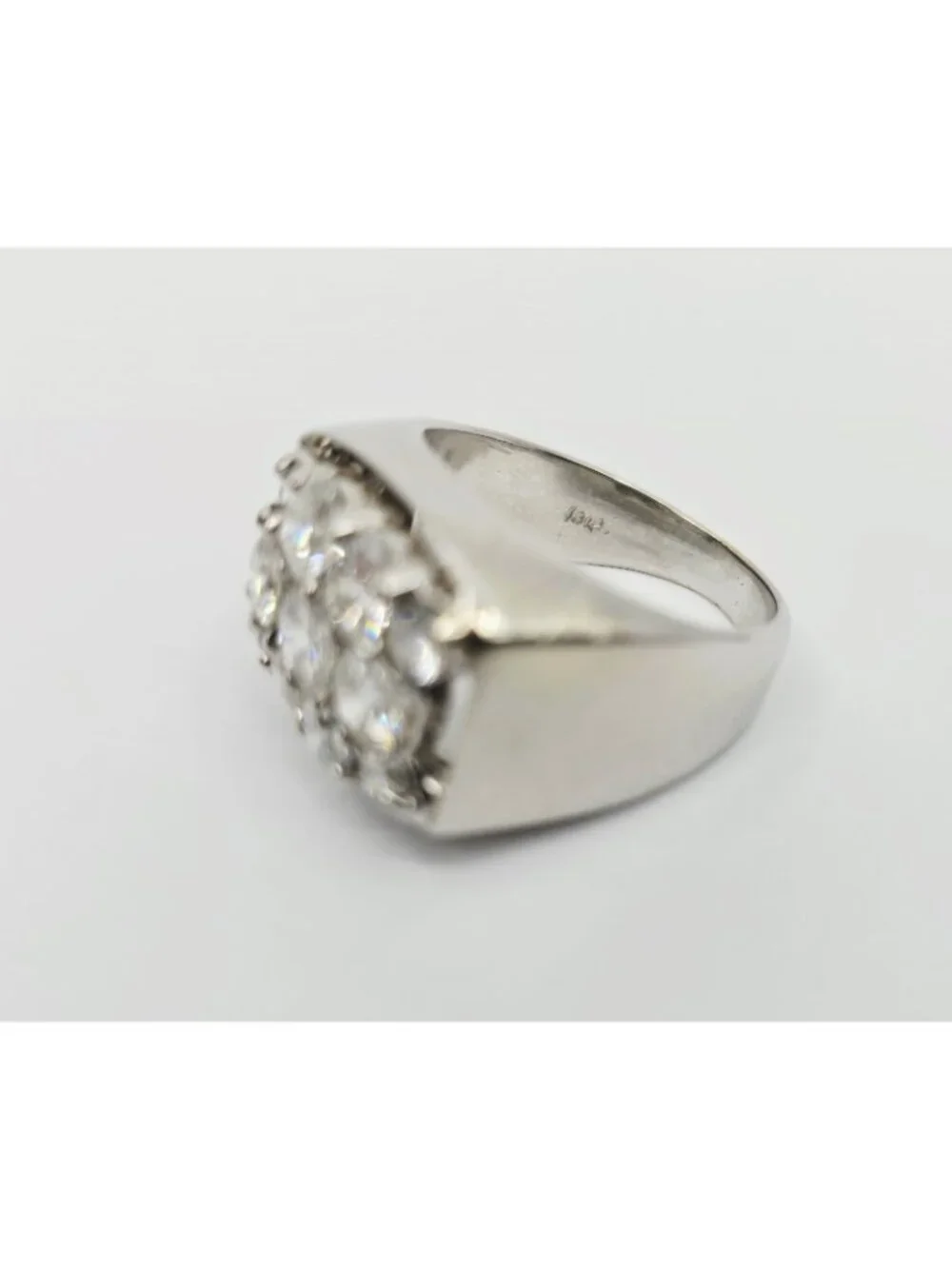 Unique 14K Karat Solid White Gold Designer Men's Diamond Cluster Ring - Size 10